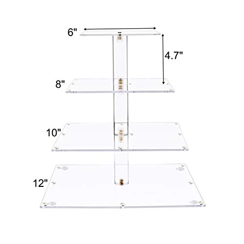 4 Tier Square Acrylic Cupcake Stand, Clear Cake Dessert Display Stand with LED String Lights, Wedding Party Tree Tower Stand