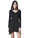 DUBACH Women 's Basic V-Neck Long Sleeve Irregular Hem Wine Red Loose Dress(Black,M)