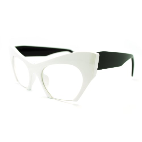 White High Fashion Runway Croped Exposed Lens Cat Eye Glasses