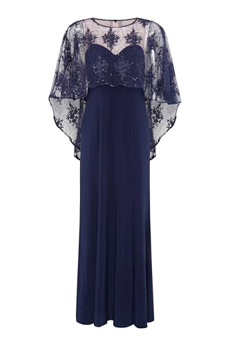 Gina Bacconi Women's Jersey Maxi Dress with Lace Cape Cocktail, Navy/Nude, 10
