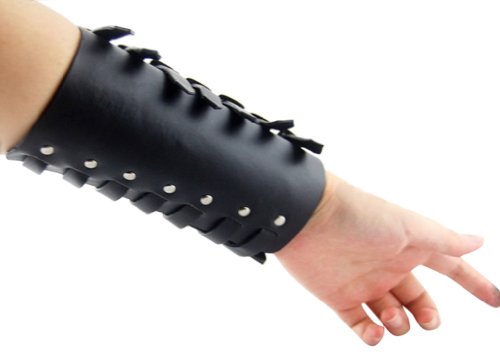 AshopZ 1pc Black Faux Leather Lace-Up Gauntlet Wristband Wrist
