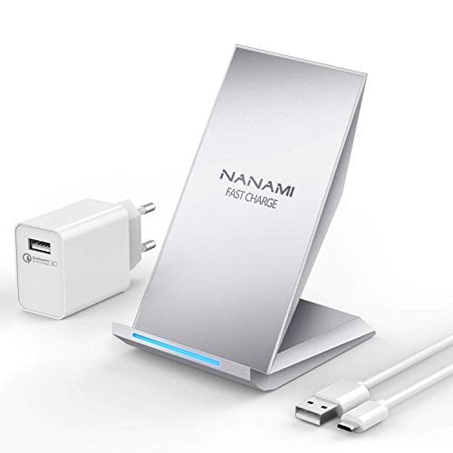 NANAMI Fast Wireless Charger, Qi Ladegerät (mit Quick Charge 3.0 Adapter) für iPhone X/XS/XS Max/XR/ 8/8 Plus,10W Schnelles k