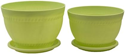 Centurich Round Plastic Flower Pot With Tray for Yard Balcony Room office and Garden, Pack of 2 (Large&amp;Small) (green)