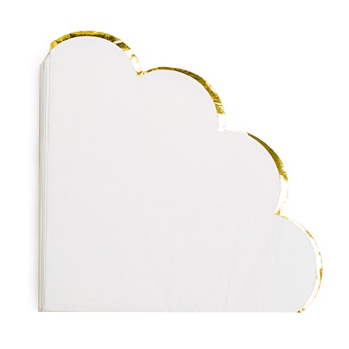 Sugar & Cloth SC23NKSWG32 Round Scallop Paper Dinner Napkins, White with Gold Edge, 32 Count