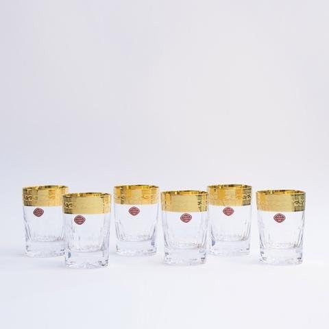 Decorated Old Fashioned Whiskey Glass Set of 6 / Hand Carved with Panto Gold Trim Decor, Classic and Lasting / Scotch, Whiskey Rocks Glasses / Premium Bohemiam Glass / 5.7 Ounces / 170 Milliliters