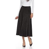 Women's Cotton Midi Panel Skirt 33" Length - Elastic Waist Pleated Office Skirt | Navy, X-Large - View #7