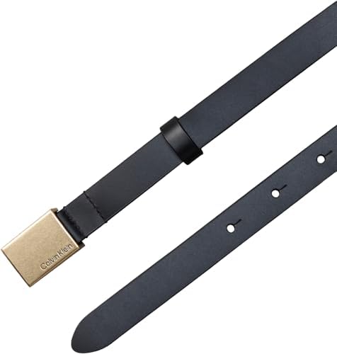 Donna Cintura Titlecase Plaque 2,0 cm in Pelle, Nero (Black/Antique Light Gold), 80 cm