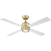 Fanimation Kwad 4 Blade Ceiling Fan 15.05 Inches Tall and 52 Inches Wide with Brushed Satin Brass Finish and Matte White Blad