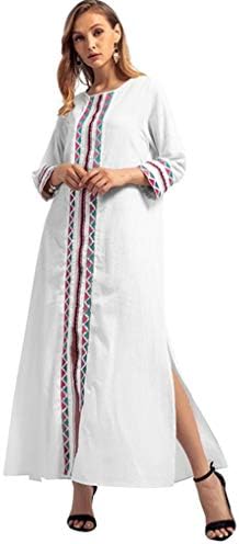 Muslim Islamic Clothing,Vanvler Women Kimono Middle East Muslim Robe Embroidery Long Dress Long Sleeve Gown (M, White)