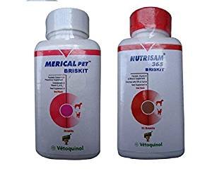 Vetoquinol Merical & Nutrisam Briskit Supplement for Dogs and Cats - 50 Briskits (1 Pack of Both)