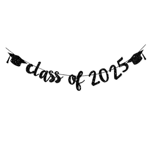 Class of 2025 Graduation Banners Party Decorations, Black Glitter Graduation Banners Garland for Congratulation Graduations Party Supplies, School, Home, Car Decorations