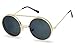 Round Circular Django Flip-Up Steampunk Inspired Metal Two in One Sunglasses (Gold | Smoke Lens, 53)
