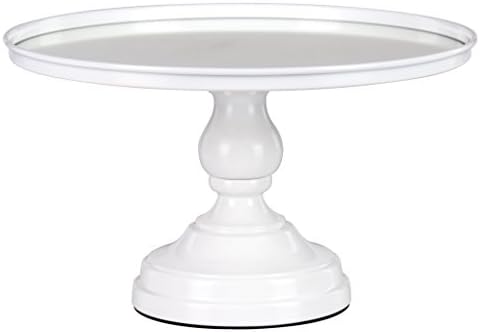 Amalfi Decor Cake Stand, Mirror Top Round Metal Pedestal Holder, White, 12 Inches