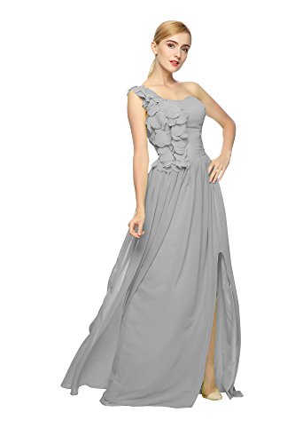 LOBEBEAUTY Women's Flower One Shoulder Floor Length Bridesmaid Dress Grey US 20