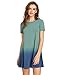 ROMWE Women's Tunic Swing T-Shirt Dress Short Sleeve Tie Dye Ombre Dress Green Large