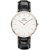 Daniel Wellington Classic Watch for Men, Quartz Movement, Analog Display, Black Leather Strap-DW00100014