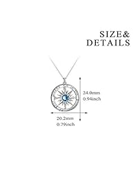 AOBOCO S925 Sterling Silver Blue Birthstone Sun Compass Necklace for Women Men Kids Go in The Direction of Your Dreams Engraved Pendant for Best Friend Graduation Birthday Gift