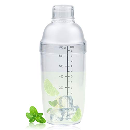 MotBach Cocktail-Shaker aus Kunststoff, 700 cc/680 ml, transparenter Bar-Shaker mit Skala, Milch, Tee, Cocktail-Shaker…