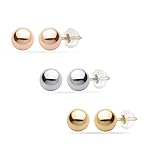 PARIKHS Gold Ball Earrings High Polished 3MM - 8MM 14k with Silicone Protected Gold Pushbacks