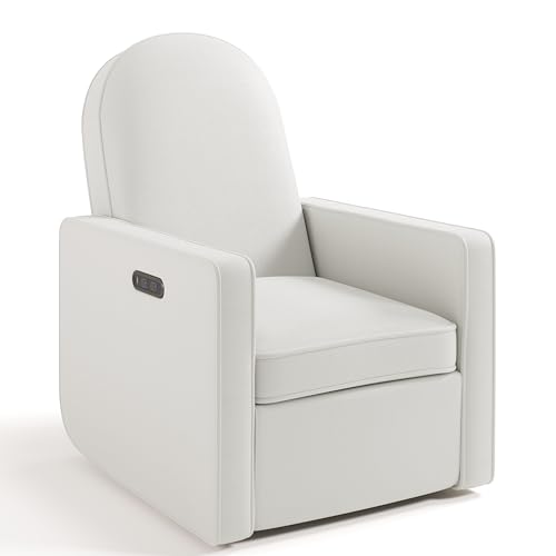 Graco Olivia Small-Spaces Premium Nursery Power Recliner Swivel Glider (Ivory Basketweave) – Smaller Profile for Smaller Rooms, Upholstered Power Recliner Chair, USB Charging Port, Durable Metal Base