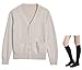 Long Sleeve deep V-Neck Knitted Button up Cardigan Sweater Anime Japanese School Girl Uniform with Socks Set(Light Apricot 2XL)