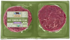 Organic Rancher, Beef Tenderloin Steak Grass Fed Organic Tray Pack Step 4, 12 Ounce