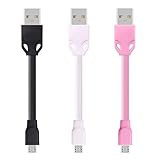 [3 Pack] Fasgear Micro USB(0.3ft) - Premium Soft Short Cables for Power Bank, Android Smartphone and More (Black,White,Pink)