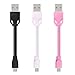 [3 Pack] Fasgear Micro USB(0.3ft) - Premium Soft Short Cables for Power Bank, Android Smartphone and More (Black,White,Pink)