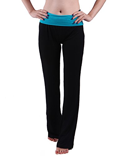 Best Yoga Clothing from Top to Bottom 15 HDE Women's Color Block Fold Over Waist Yoga Pants Flare Leg Workout Leggings (Medium, Teal)