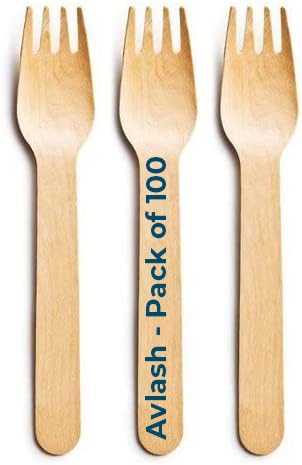 Avlash ® Biodegradable Wooden Forks Wooden Cutlery - Biodegradable & Plastic Free Wooden Forks - Ideal for Wedding, Picnic, Party, Office - Pack of 100. (Forks)