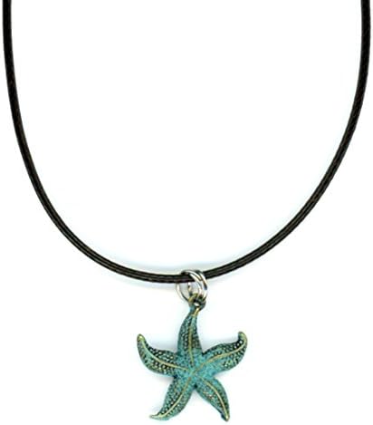 Starfish Verdigris Patina Men's Pendant Necklace 17-19.5 Inches Brown Cord