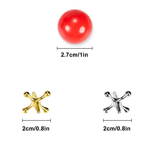 4 Sets Jacks Game Toys Kit, Include 40 Pieces Metal Jacks and 4 Pieces Red Rubber Balls for Kids and - //coolthings.us