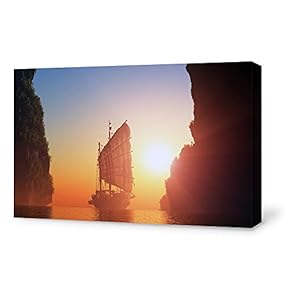 Canvas Wall Art for Living Room,Bedroom Home Artwork Paintings Sailboat Under The Sunset Ready to Hang - 12x18 inches