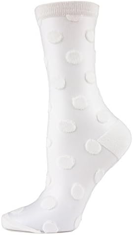 MeMoi Women's Polka Dot See-Through Cotton Blend Crew Sock