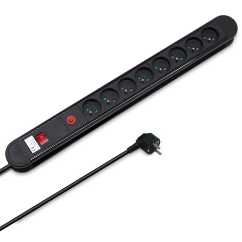 WAYTEX 52154 Steckdosenleiste Überspannungsschutz, 8 Steckdosen, mit Schalter und Kabel, 1,50 m