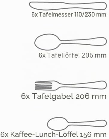 Besteckset 24-teilig für Tisch - Komplettes Besteck für 6 Personen, Set aus 6 Löffeln, 6 Messern, 6 Gabeln und 6 Dessertlöffeln - Silber, Serie Capri