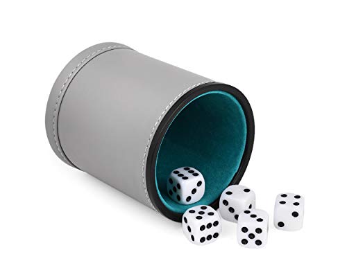 DS. DISTINCTIVE STYLE Dice Cup with 5 Pieces Dot Dices PU Leather Shaker Cup Quiet Dice Shaker for Playing Dice Games - Gray and Blue