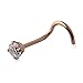 Ruifan 1PC 20G Surgical Steel Rose Gold Plated With Clear 3mm Diamond Cubic Zirconia Crystal Nose Twist Screw Ring Piercing Jewelry