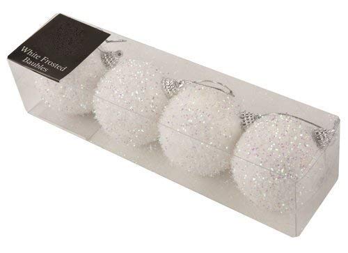White Frosted Glitter Baubles - 7cm - Pack Of 4 - Perfect For Frozen Themed Parties
