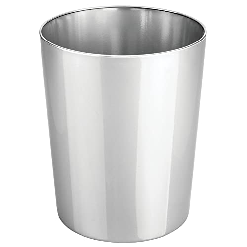 mDesign Metal Wastepaper Bin — Stainless Steel Bathroom Bin — Rubbish Basket for Home and Office — Chrome