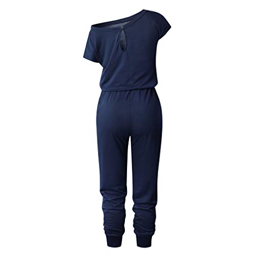 Fheaven Women's Off-Shoulder Jumpsuits Playsuit Short Sleeve Rompers Long Pants with Pocket (XL, Navy)