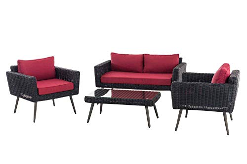 CLP Polyrattan Loungeset Kiruna I Schwarz I Gartenlounge Rundrattan I Sofa & 2X Sessel & Glastisch I 5mm Rattandicke… – Bild 4