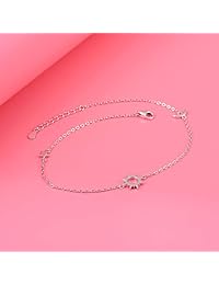Tobillera ajustable de plata de ley 925 con diseño de luna y estrella, para mujer y niña