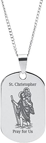 Stainless Steel St. Christopher Dog Tag Prayer Pendant on 18" Chain