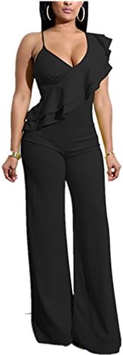Xuan2Xuan3 Women V Neck Ruffles Jumpsuit Sleeveless Sexy Wide Leg Long Pant One Piece Jumpsuit Romper