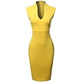 Made by Emma Fitted Elegant Sleeveless Formal Cocktail Party Pencil Midi Dress Yellow L