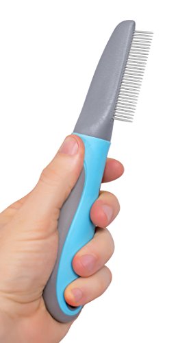 Internet's Best Fine Toothed Pet Comb | Dog Comb for Short and Medium Hair Breeds | Stainless Steel Teeth | Blue & Grey | Small - Thumbnail 2