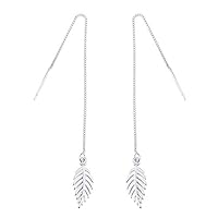 MSECVOI Boho Minimalist Long Thin Linear 925 Sterling Silver Leaves Dangle Earrings Chain for Women Elegant Threader Earrings