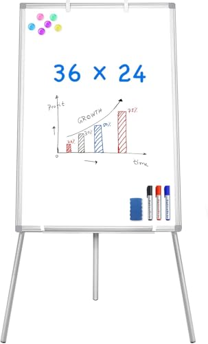 90x60Cm Easel Whiteboard, Tripod Height Adjustable Magnetic Portable Dry Erase Board, Flipchart Easel Stand White Board for Office School Classroom Teaching and Home
