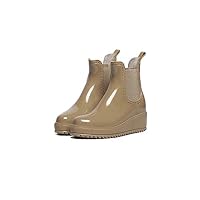 Rain Boots Women Waterproof Rubber Boots Woman Ankle Boots Anti Skid Flat Platform Shoes,Beige,36
